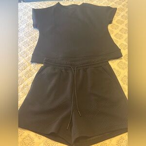 Black Textured Short Sleeve Set